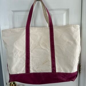 VINTAGE 80’s LL BEAN Boat and Tote Elegant Cream and Dark Red (Maroon) SZ XXL